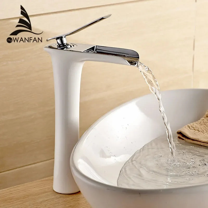 Afralia™ White Waterfall Basin Faucet Mixer Tap - Modern Single Hole Bathroom Faucet