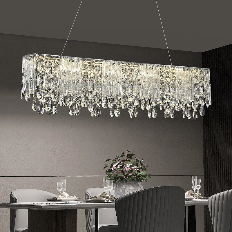 Afralia™ Chrome Crystal Pendant LED Chandelier for Living Dining Bedroom.