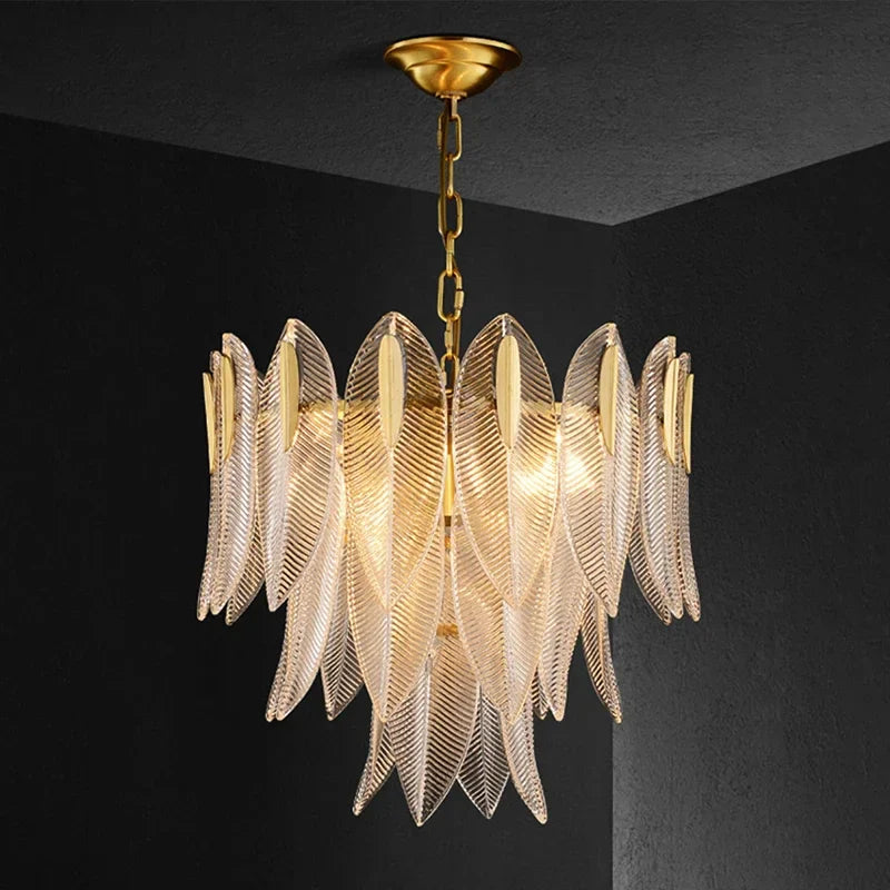 Afralia™ Glass Leaf Luxury Chandelier LED Pendant Lights for Modern Living Room