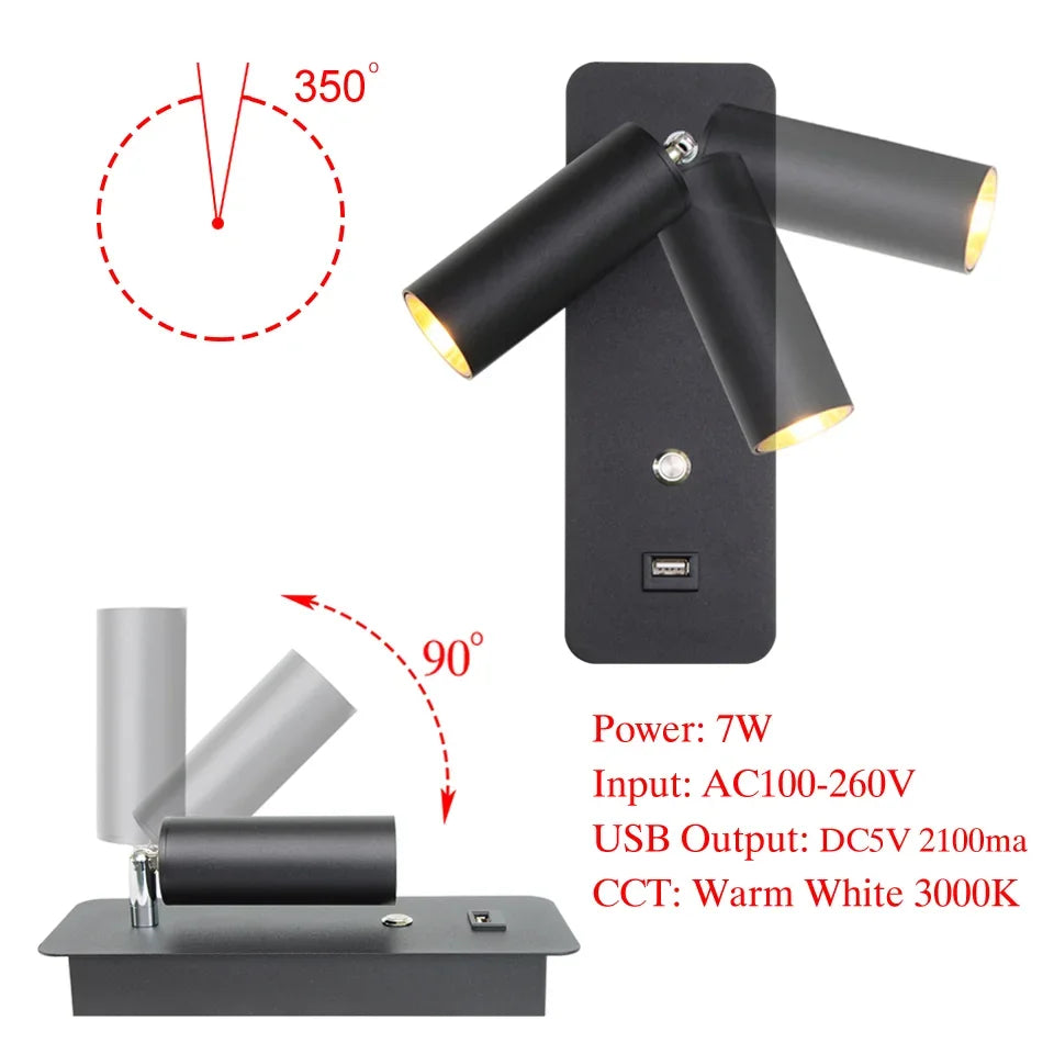 Afralia™ LED Wall Lights with Switch and USB Interface, Modern Wall Sconce Lighting