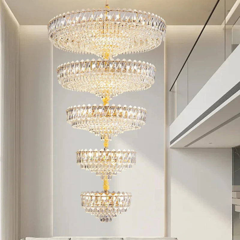 Afralia™ Modern Crystal Chandelier for Duplex Living Room, Lift High Hollow Design