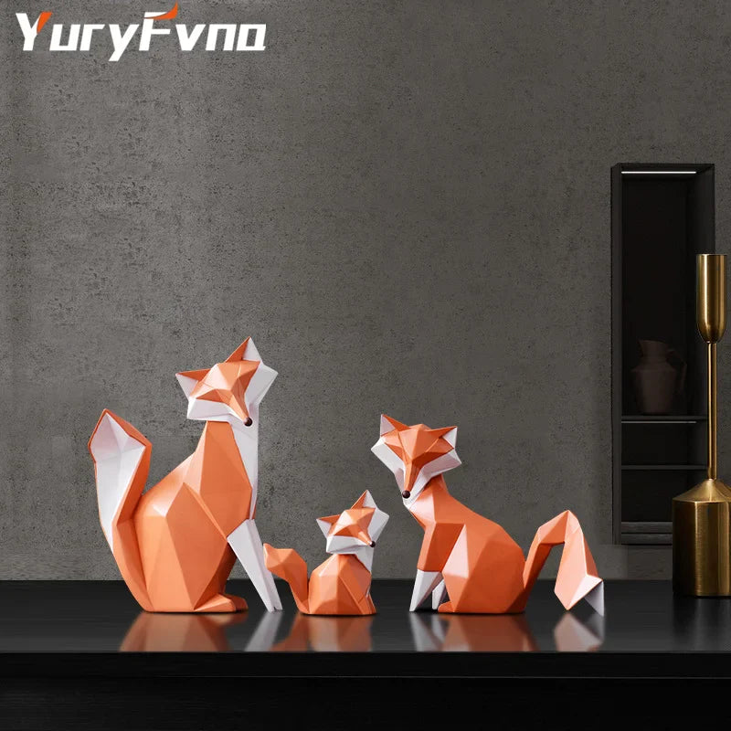 Afralia™ Orange Fox Geometric Statue | Abstract Animal Figurine Home Office Decor