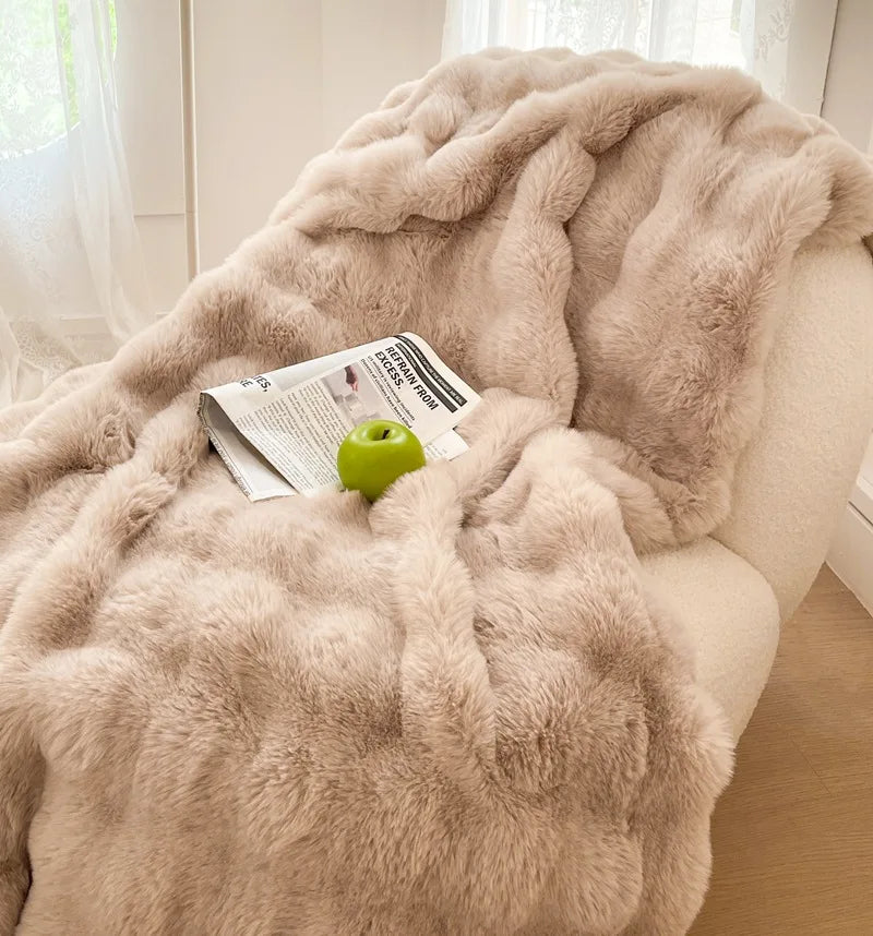 Afralia™ Plush Rabbit Fur Blanket: Ultra Soft Cozy Nap Sofa Cover for Winter Living.