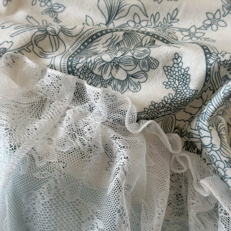 Afralia™ French Lace Ruffles Princess Bedding Set - Velvety Warm Quilt Cover, Bed Skirt, Bedspread, Pillowcases