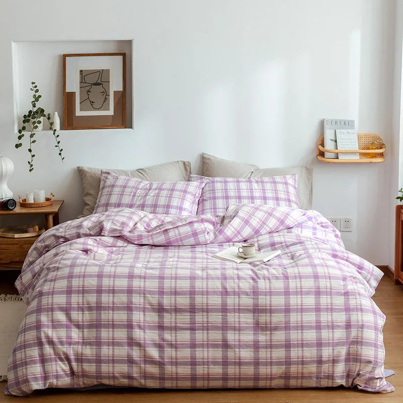 Afralia™ Pure Cotton Check Single Quilt Cover - Luxury Printed Duvet Queen - All Seasons