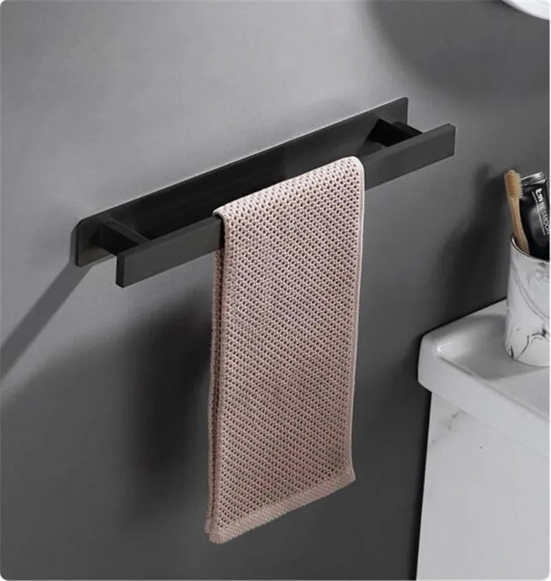 Afralia™ Black Steel Towel Hanger - Square Bathroom Towel Rack