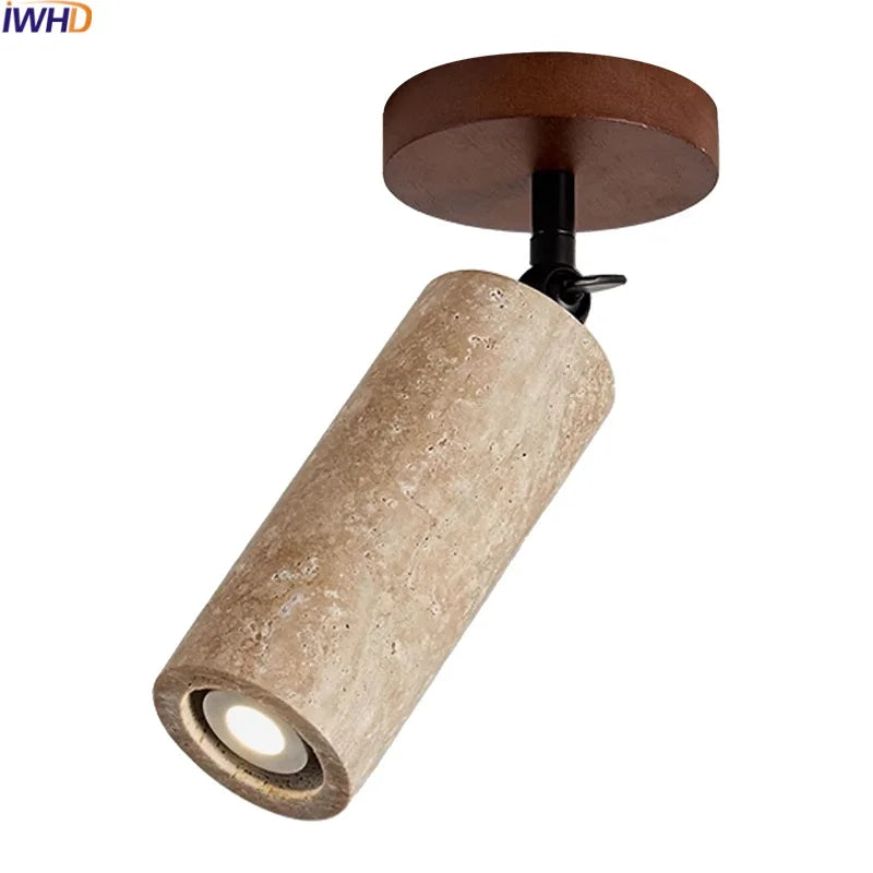 Afralia™ Yellow Travertine LED Ceiling Light - Modern Wabi-sabi Style for Living Room