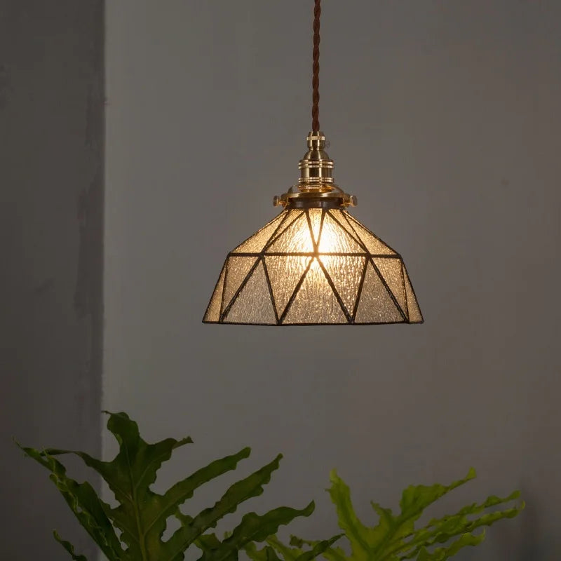 Afralia™ Tiffany Brass Pendent Light Glass LED Cafe Bedroom Living Room Loft Bar