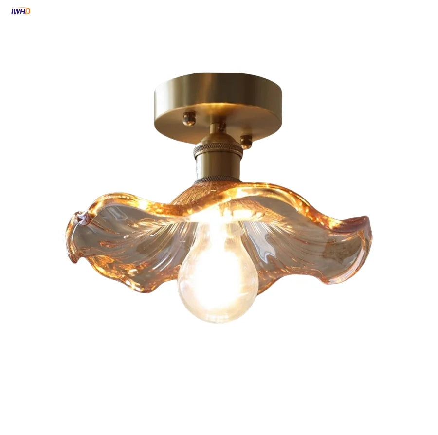 Afralia™ Flower Glass LED Ceiling Light Fixture, Modern Nordic Kitchen Restaurant Flush Mount