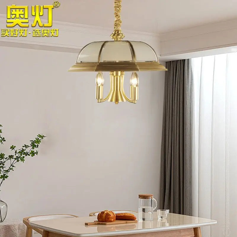 Afralia™ Iron Bronze Pendant Light Glass Retro Modern Living Room Lamp