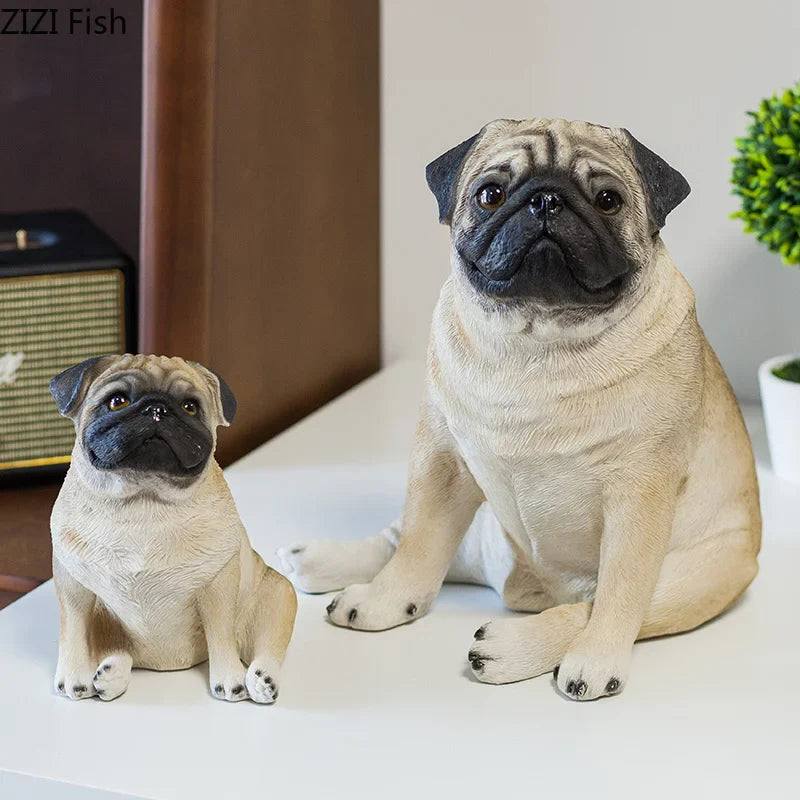 Afralia™ Pug Dog Resin Sculpture Desk Ornament Room Decor Aesthetic Statue