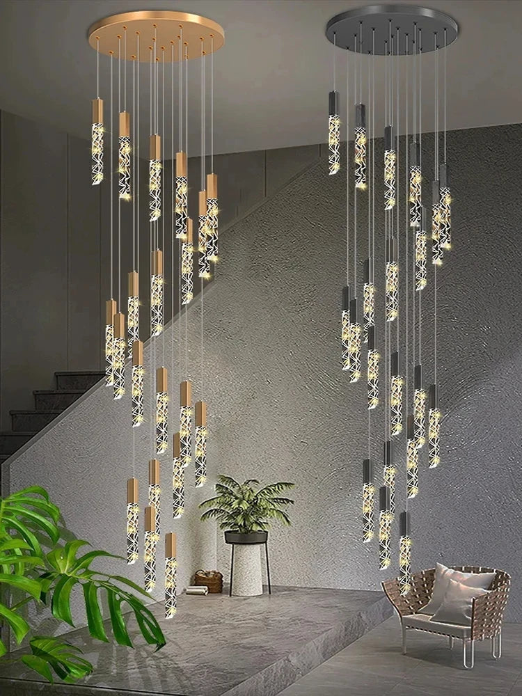 Afralia™ Crystal Staircase Chandelier: Luxury LED Pendant Lighting for Dining Rooms, Villas, and Attics
