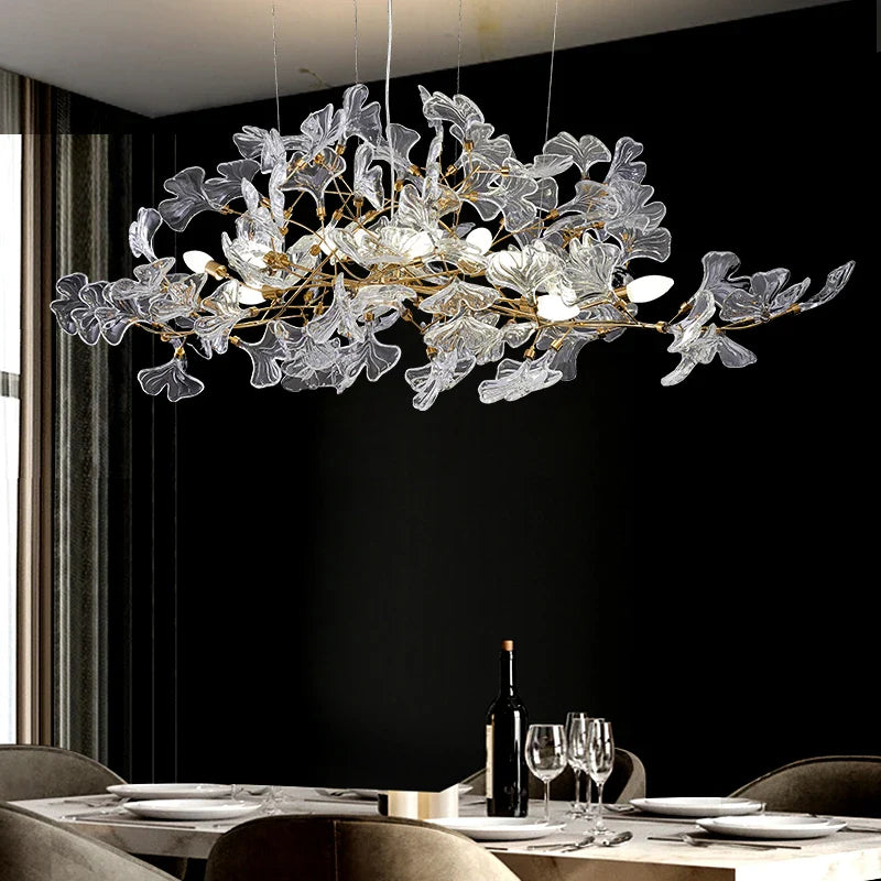 Afralia™ Gold Branch Ginkgo Leaf Chandelier for Dining Room Bedroom Living Room