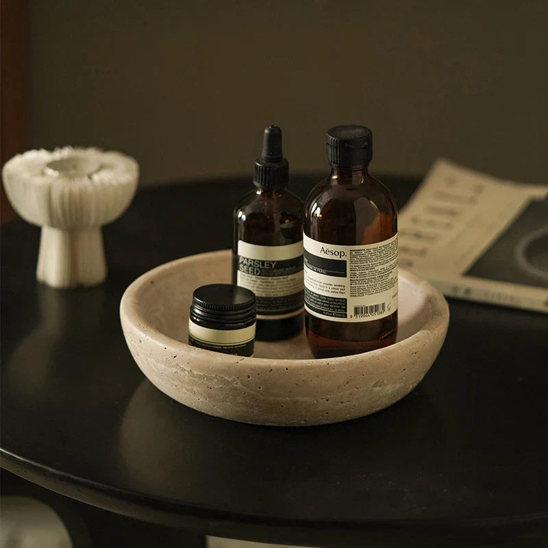 Travertine Decorative Bowl for Home Decor by Afralia™