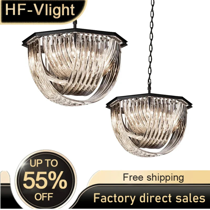 Afralia™ Black Stainless Steel Crystal Glass Chandelier LED Dimmable Luxury Nordic Light