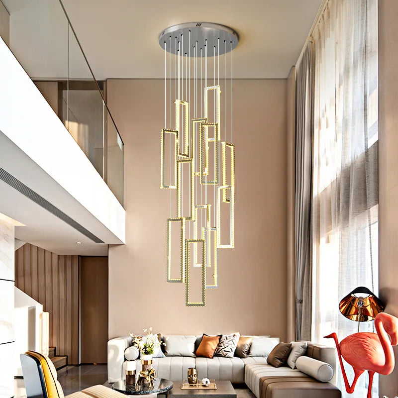 Afralia™ Modern Crystal LED Pendant Lights Steel Rectangle Hanging Lamp