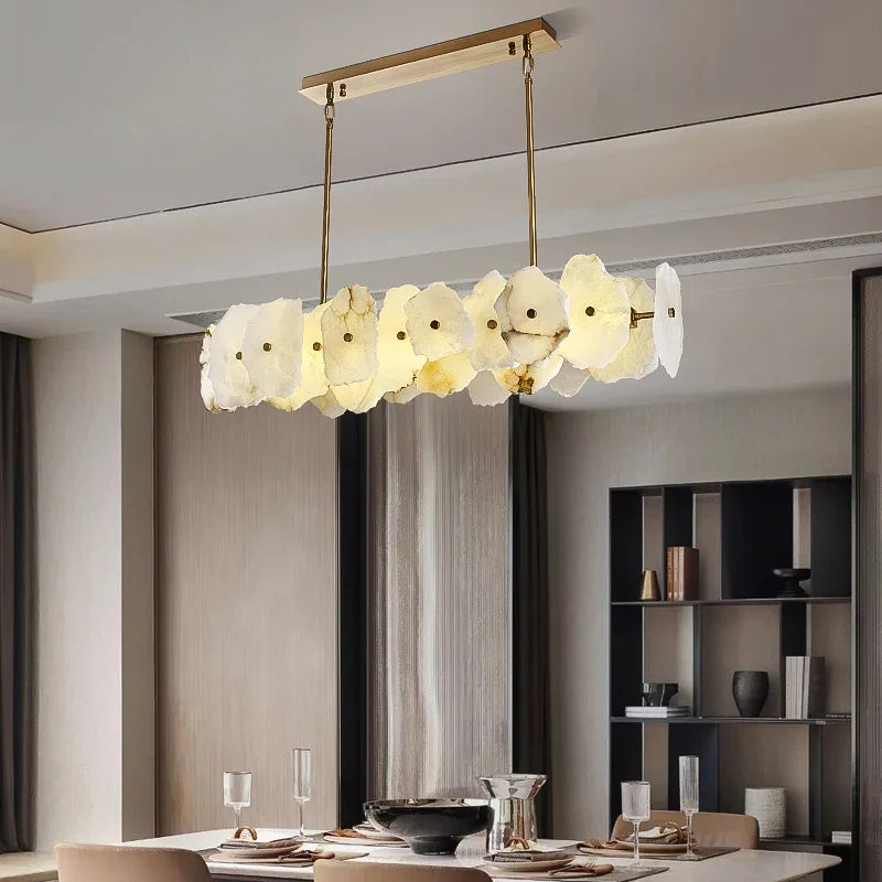 Afralia™ Natural Marble LED Chandelier for Luxury Living Room Art Deco, Dining Room Lighting