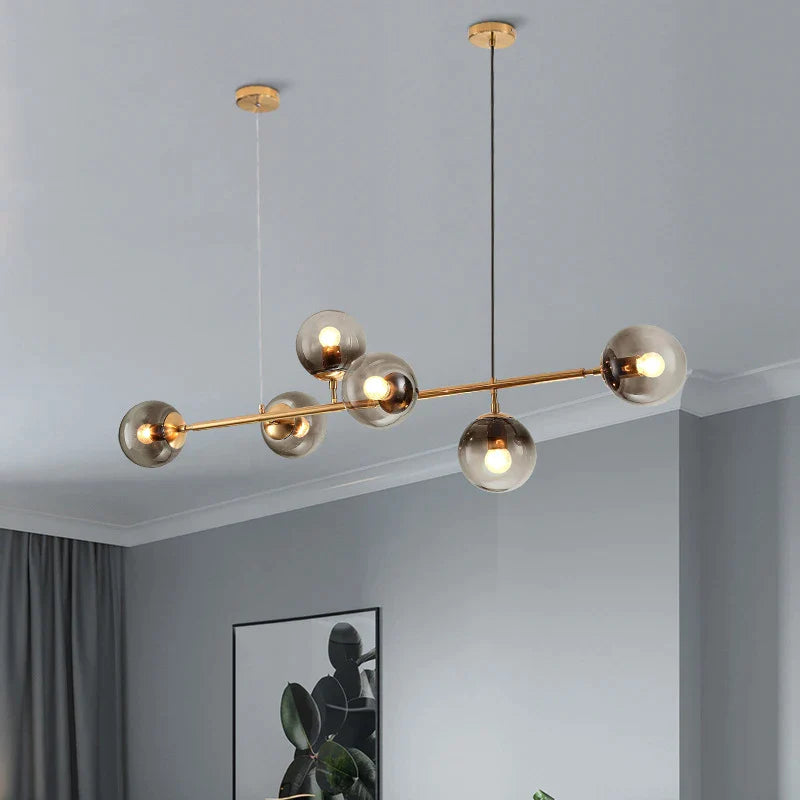 Afralia™ Brass Chandelier with Black Art Glass Ball - Minimalist Living Room Dining Decor