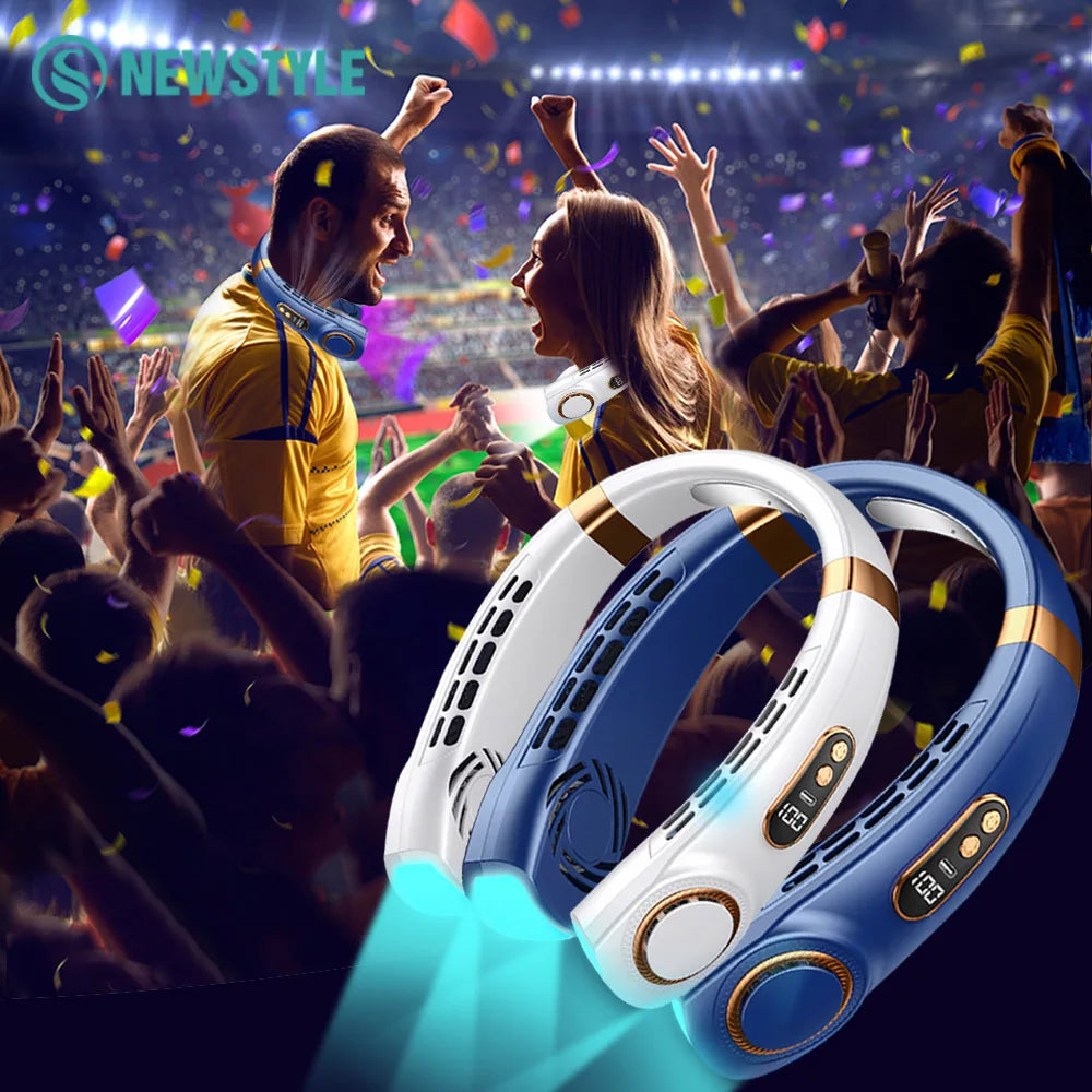 Afralia™ LED Hanging Neck Fan with Colorful Atmosphere Lights, 5th Gear USB Operation