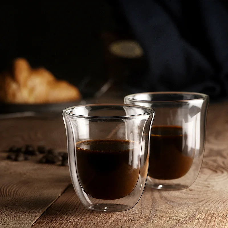 Afralia 5PCS Double Wall Glass Coffee Mugs Set, 150ml Insulated Cups for  Bar Tea Juice