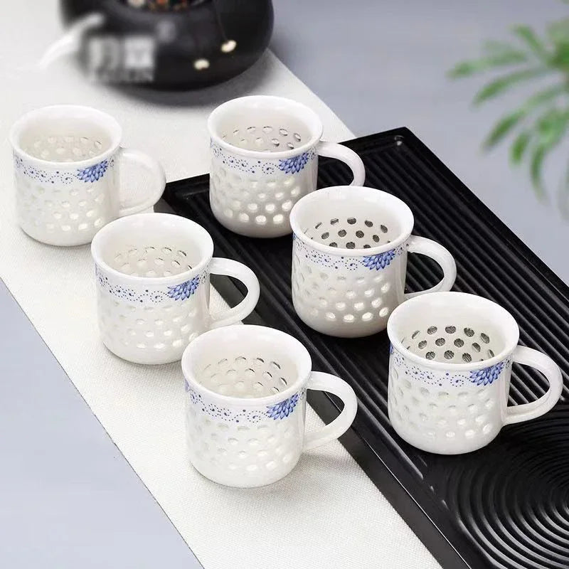 Afralia™ Blue White Porcelain Tea Cup Set Vintage Japanese Ceramic Teacup Jingdezhen Bowl