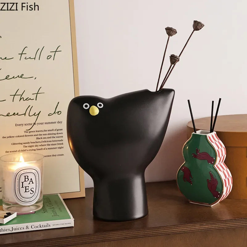 Afralia™ Ceramic Bird Vase Desk Decor with Artificial Flowers for Aesthetic Room Ambiance