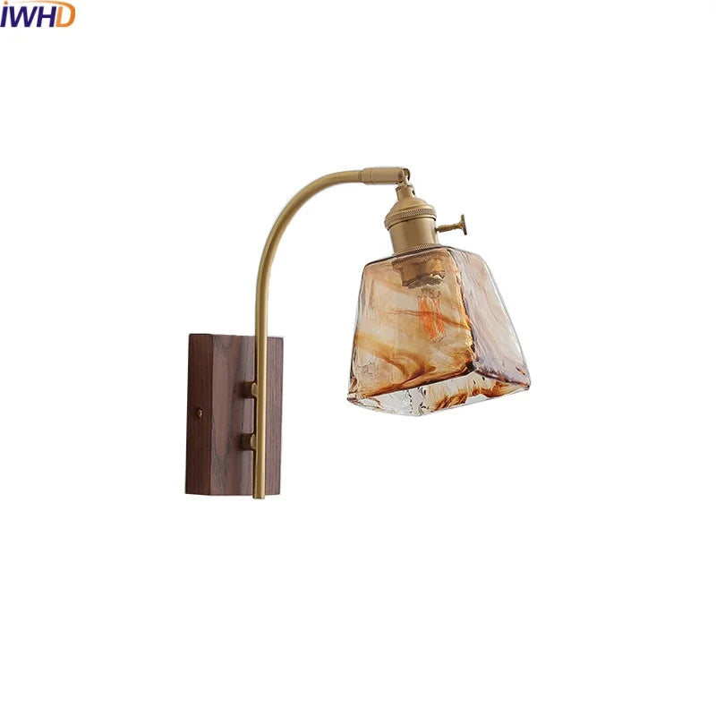 Afralia™ Glass Walnut LED Wall Light - Modern Bedroom Balcony Living Room Lamp