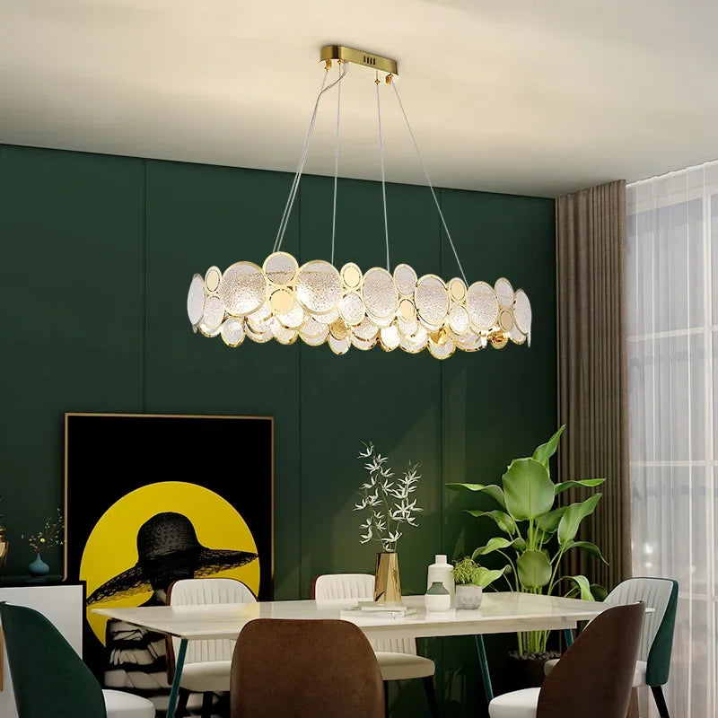 Afralia™ Stainless Steel Glass Ceiling Chandeliers LED Round Pendant Lamps for Dining Living Room