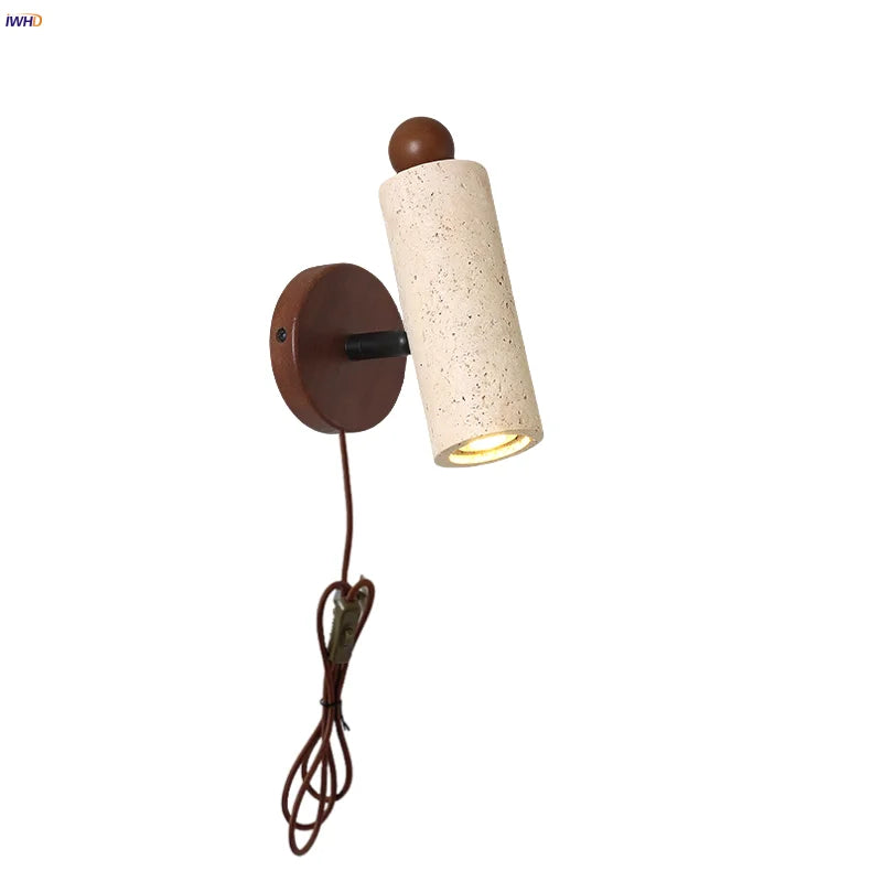 Afralia™ LED Wall Sconce Yellow Travertine Stone Wood Nordic Modern Rotate Bedside Lamp