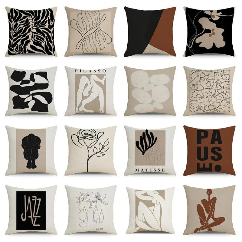 Nordic Abstract Linen Pillow Case Black White Ins Style Afralia™ Home Decor Cover
