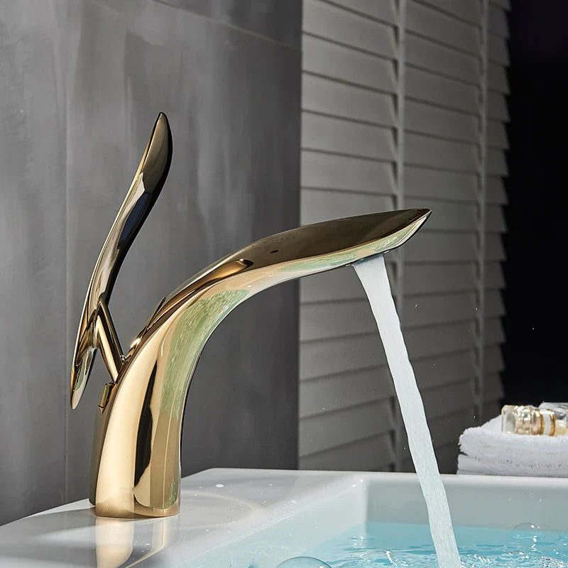 Afralia™ Shark Design Gold/Chrome Bathroom Basin Faucet - Hot/Cold Mixer Sink Tap