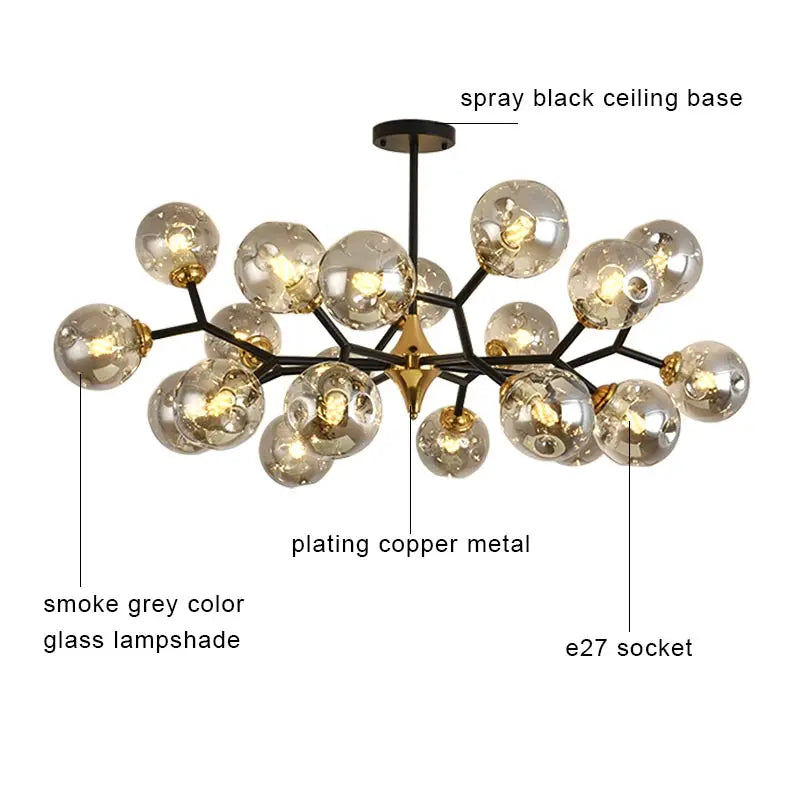 Afralia™ Nordic Glass Ball LED Chandelier Modern Ceiling Lamp Home Decor Fixture