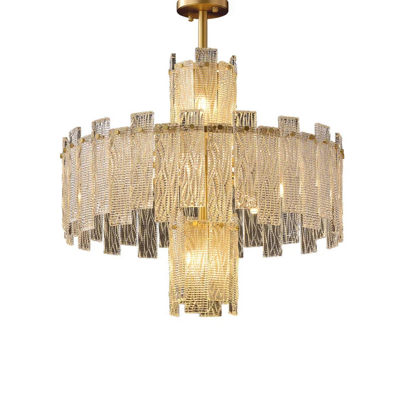 Afralia™ Art Deco Golden Copper Glass Chandelier LED Lighting Fixture