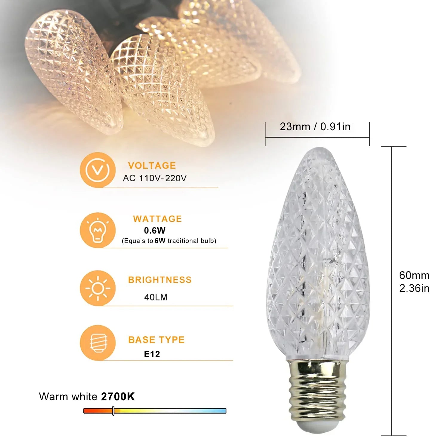 Afralia™ Colorful LED Bulb: Faceted E12 Candelabra Base RGB for Christmas String Lights