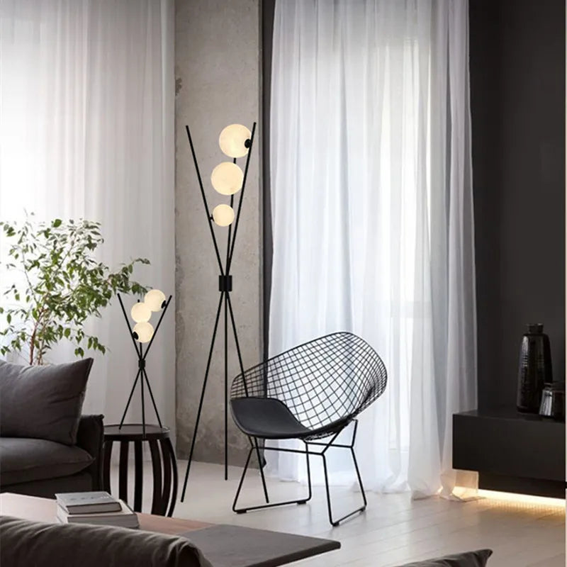 Nordic Moon LED Floor Lamp on Iron Tripod - Afralia™ Modern Living Room Bedroom Decor