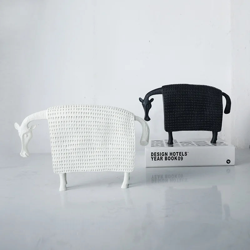 Afralia™ Black Cow Ox Resin Sculpture Figurine - Room Decor Art Statue