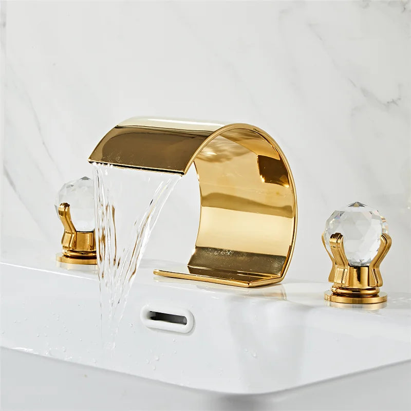 Afralia™ Gold Crystal Handle Bathroom Faucet - Widespread Brass Sink Tap