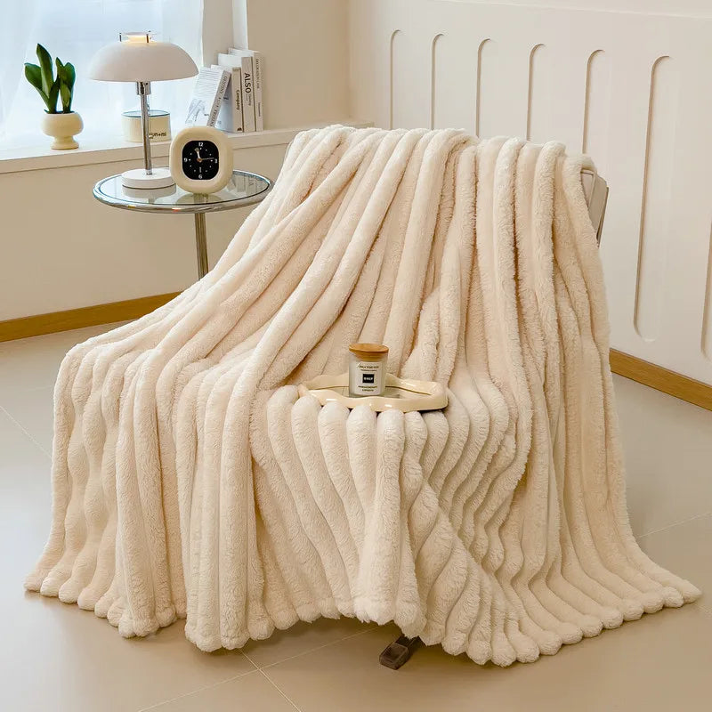 Afralia™ Velvet Striped Blanket: Soft, Multi-Functional Home Decor for Office & Living Spaces