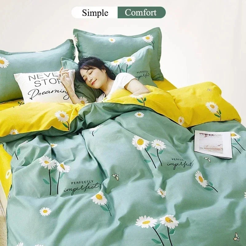 Daisy Print Bedding Set King/Queen Size by Afralia™ - Cozy & Durable