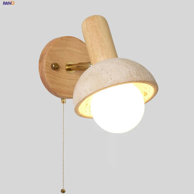 Afralia™ Yellow Travertine LED Wall Lamp Up Down Rotate Glass Pull Chain Stair Light