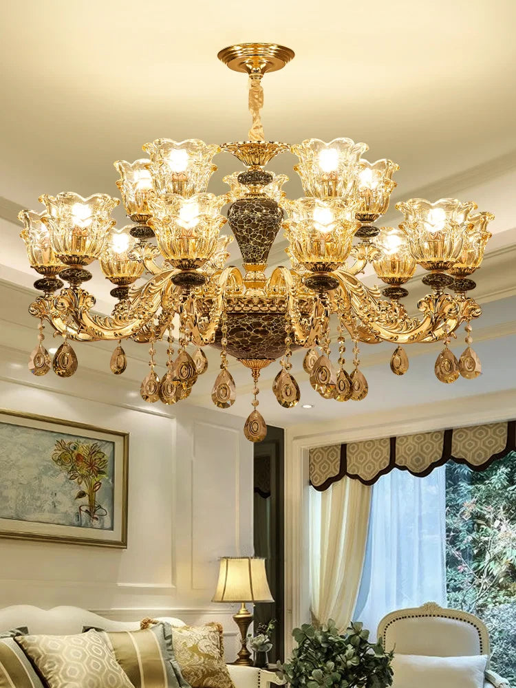 Afralia™ Luxury Crystals Chandelier Ceramic Crystal Lamp for Living Room Bedroom