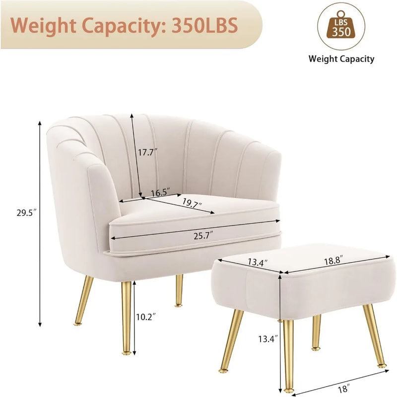 Afralia™ Comfortable Beige Bucket Shaped Club Living Room Armchair with Golden Metal Legs
