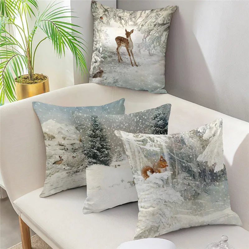 Afralia™ Christmas Soft Plush Cushion Cover Cute Rabbit Deer Pillowcase 45x45cm