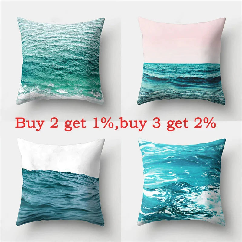 Afralia™ Summer Blue Ocean Floral Geometric Pillowcase