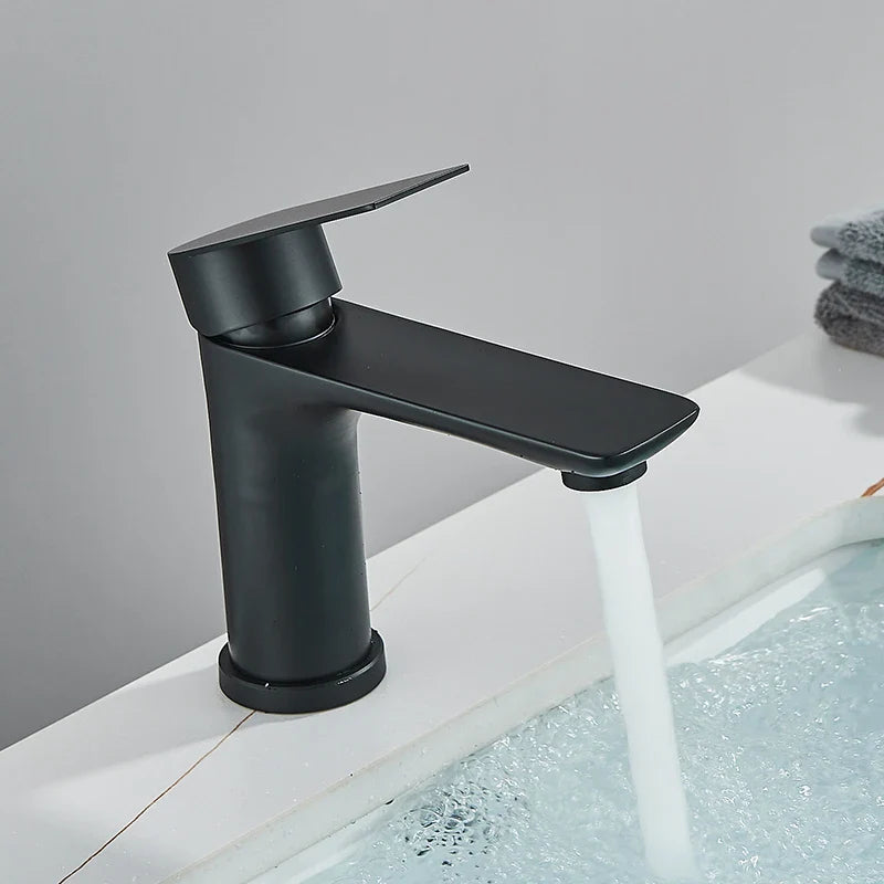 Afralia™ Luxury Stainless Steel Washbasin Faucet with Hot Cold Mixer, Black/Chrome Finish