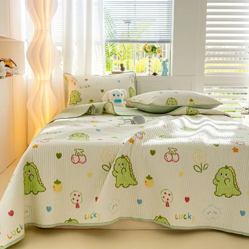 Afralia™ Cartoon Print Foldable Bed Cover Set | Cotton Quilted Cushion Mat