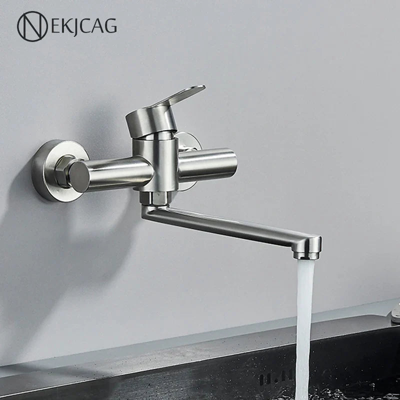 Afralia™ Brushed Nickel Kitchen Faucet - Double Hole Mixer for Cold and Hot Water