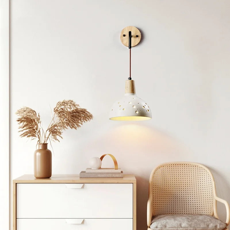 Afralia™ Japanese Style LED Wood Wall Light with Pull Chain Switch for Bedroom and Restaurant