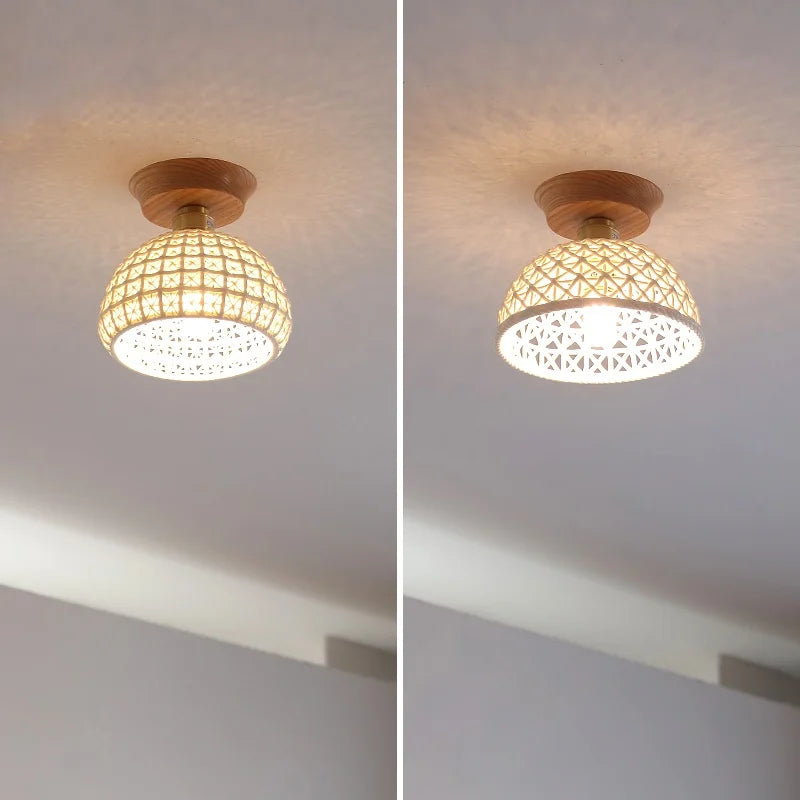 Afralia™ Copper Wood LED Ceiling Lamp Ceramic Modern Ceiling Lights for Home Decor