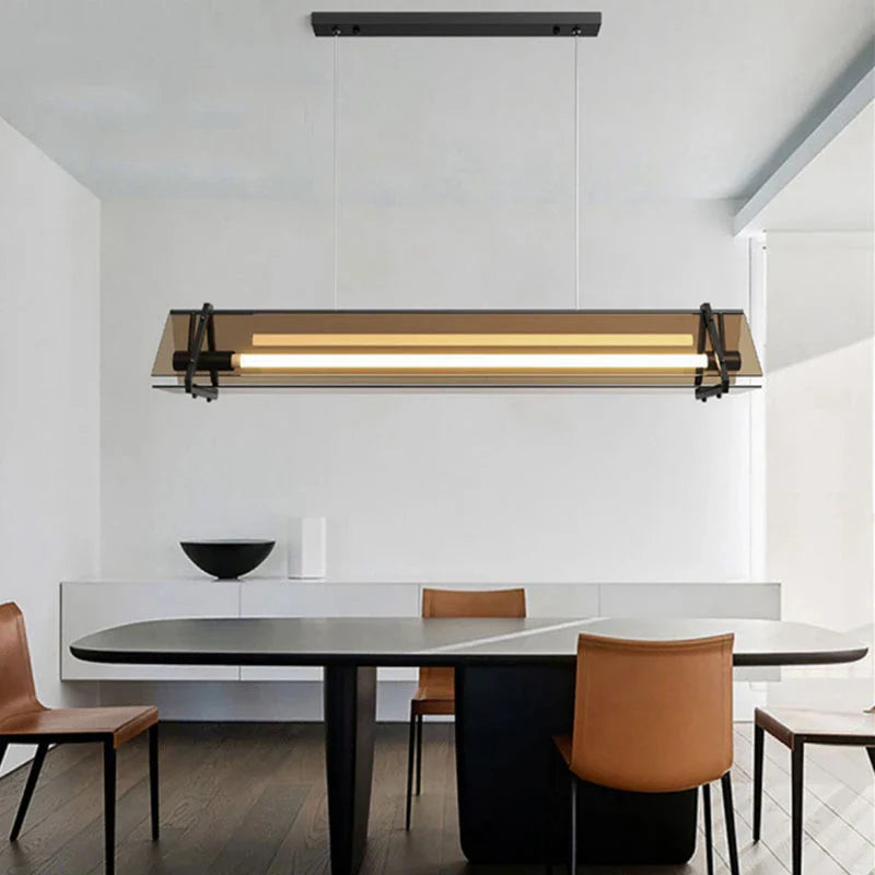 Afralia™ Amber LED Pendant Lamp Tempered Glass Dining Table Minimalist Modern Design